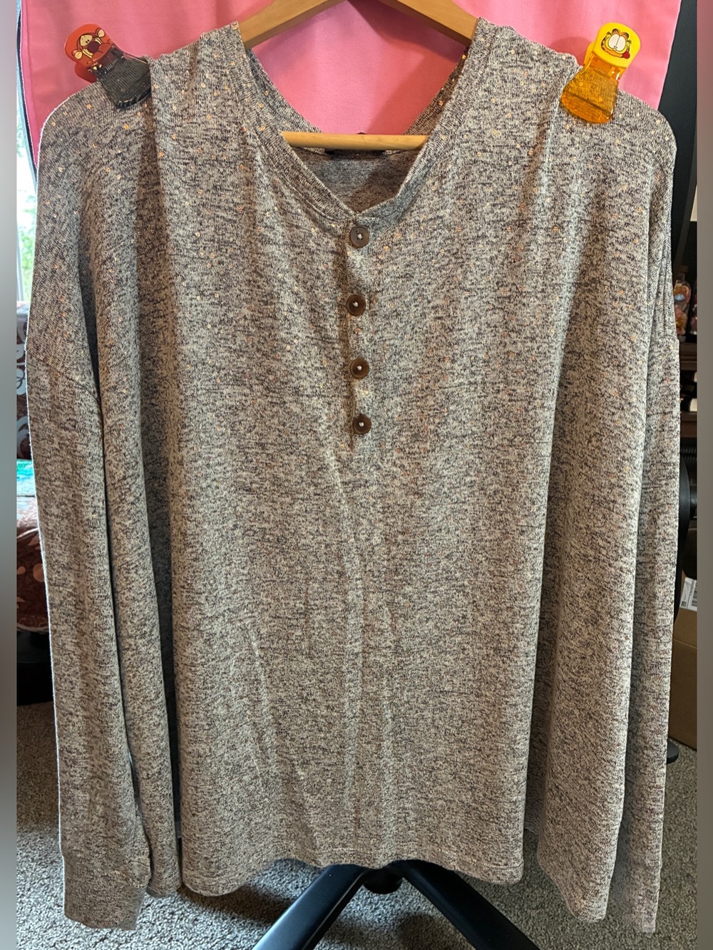 Lane Bryant Gray Heather V-Neck Henley Sweater